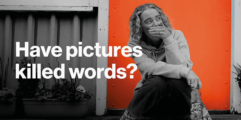 Have Pictures Killed Words? Image with girl in front of Denvir Orange Wall