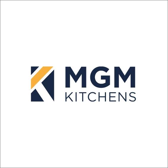 MGM Kitchens logo with yellow bar on a white background
